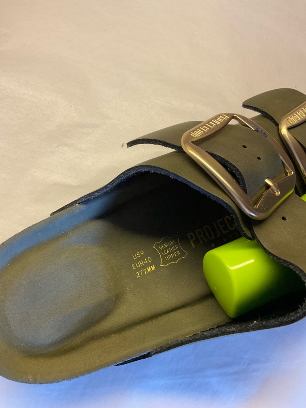 Project Cloud Big Buckle Sandals Olive Green Leather 9 - Picture 4 of 4